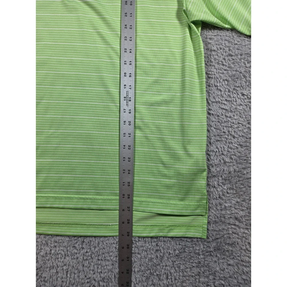 Adidas Golf Polo Shirt M Green Men Striped Climalite Ravines Logo Short Sleeve